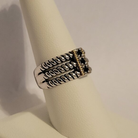 **SOLD**Sterling Silver w/14k Y Gold & 3 Sapphires sz 7.5 NEW w/Gift Box - Picture 2 of 8